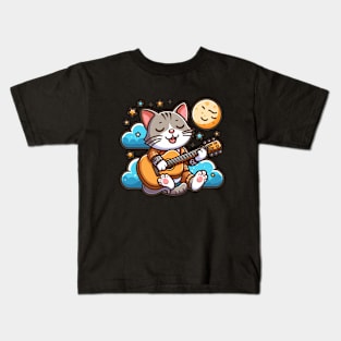 funny cat playing guitar - cat lover funny gifts for cat lover Kids T-Shirt